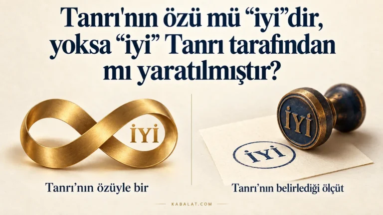 Tanrı'nın özü mü “iyi”dir, yoksa “iyi” Tanrı tarafından mı yaratılmıştır? Altın sonsuzluk simgesiyle özüyle bir olan iyilik, “İYİ” mührüyle Tanrı’nın belirlediği ölçüt karşılaştırılıyor.