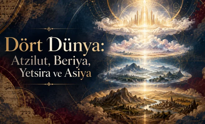 Dört Dünya: Atzilut, Beriya, Yetsira ve Asiya'yı gösteren kozmik katmanlar