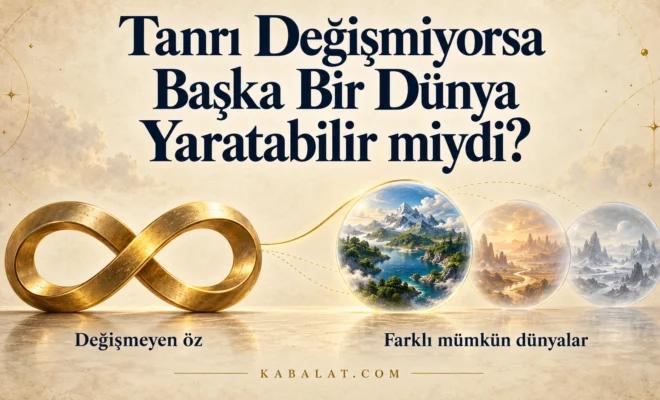 Değişmeyen özü simgeleyen altın sonsuzluk işareti ve farklı mümkün dünyalar.
